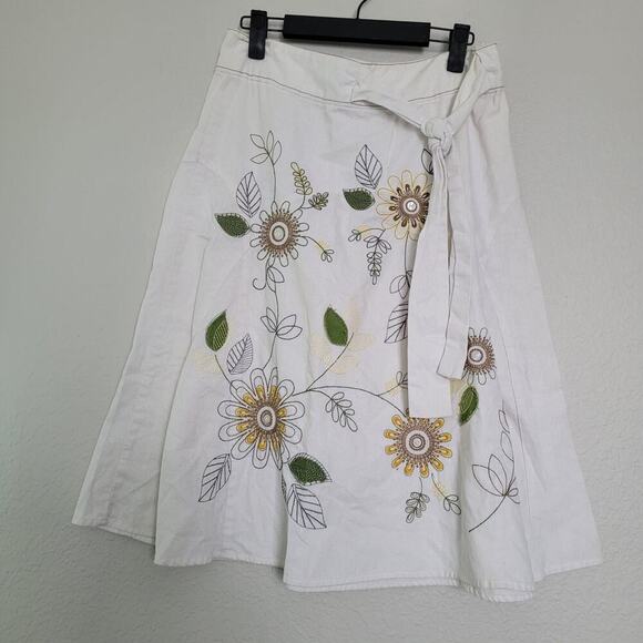 Sherry Taylor Dresses & Skirts - Sherry Taylor Womens A-Line Skirt S White Linen Embroidered Tie Waist Side Zip
